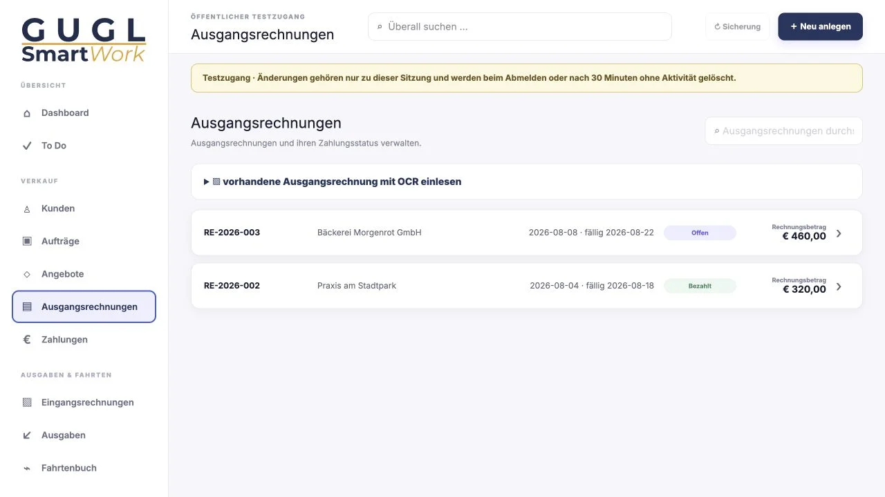 Rechnungen in GUGL SmartWork